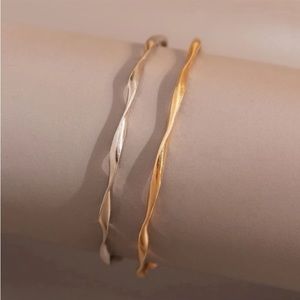 New Silver & Gold Wavy Bangle Cuff Bracelet